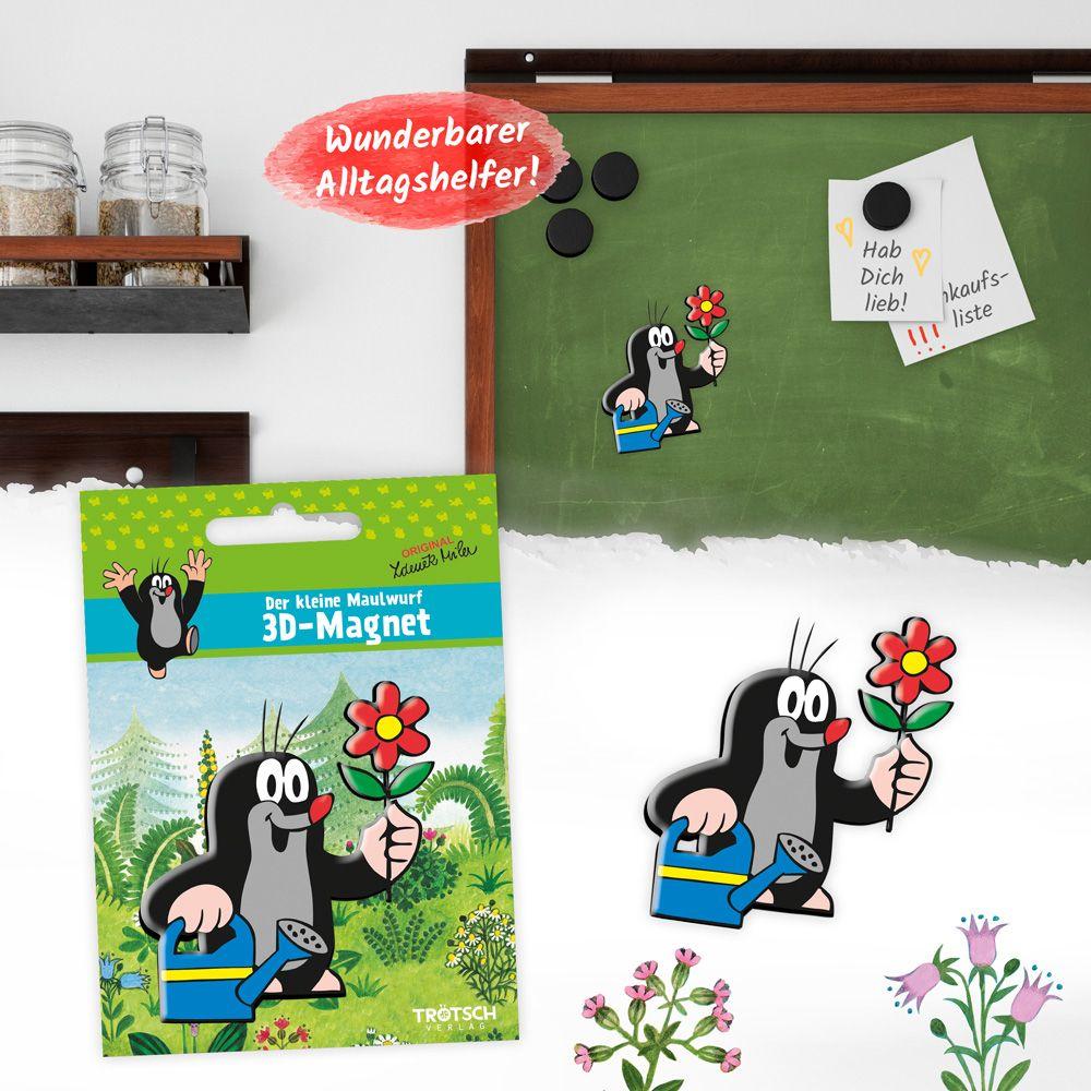 Beispielinhalt (Bild) 3D-Magnet Der kleine Maulwurf Gießkanne und Blume