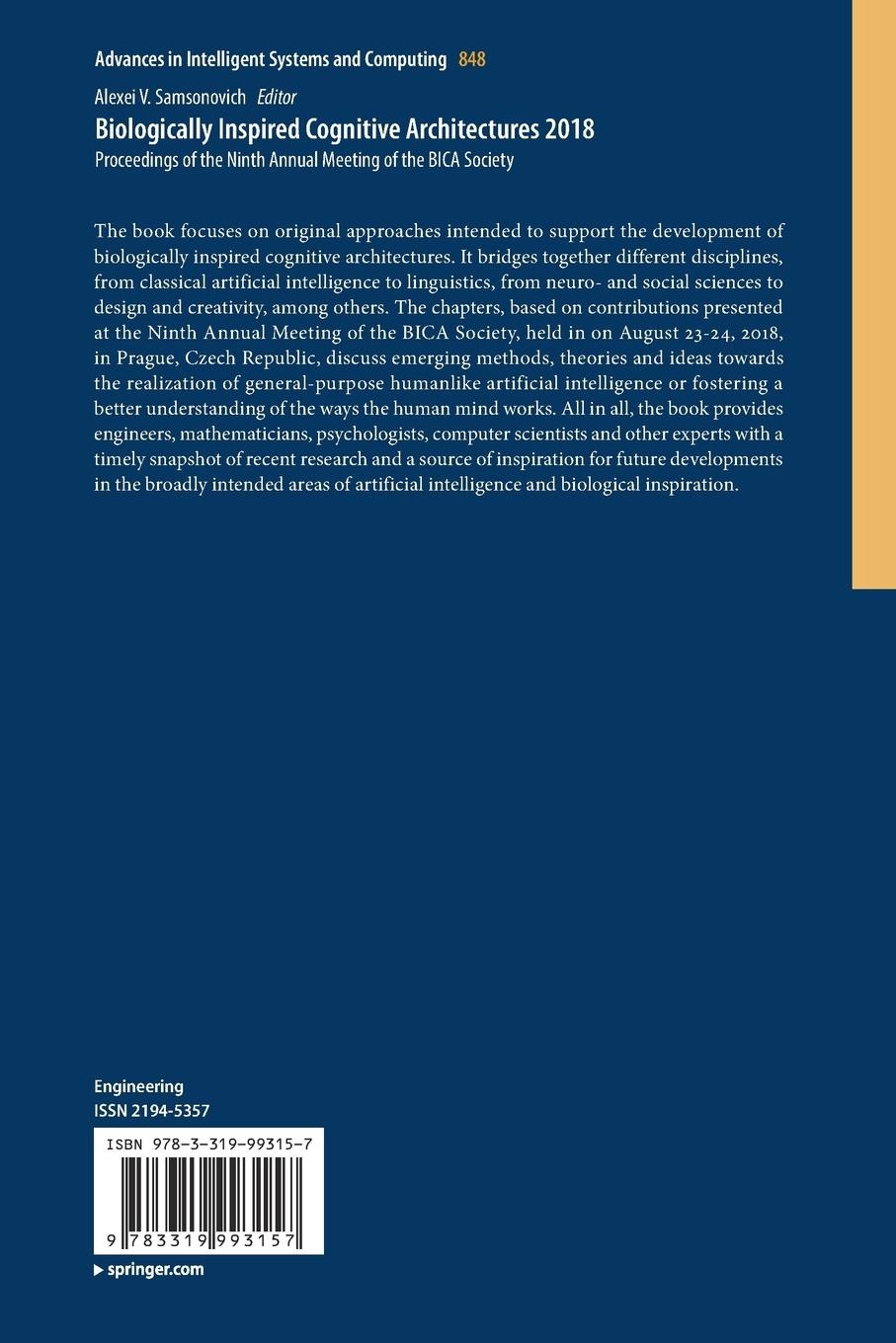 Rückseitencover Biologically Inspired Cognitive Architectures 2018