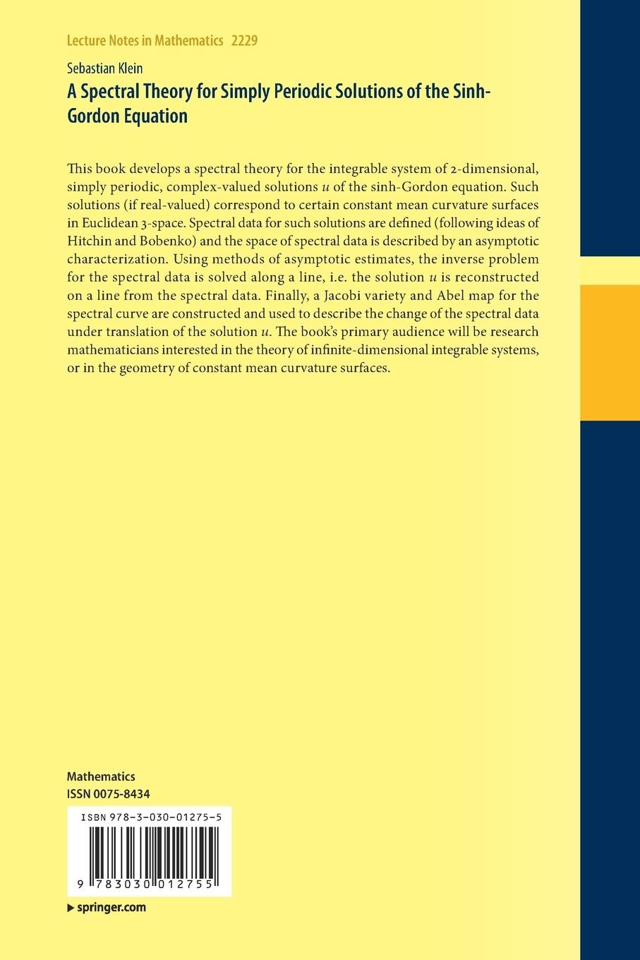 Rückseitencover A Spectral Theory for Simply Periodic Solutions of the Sinh-Gordon Equation