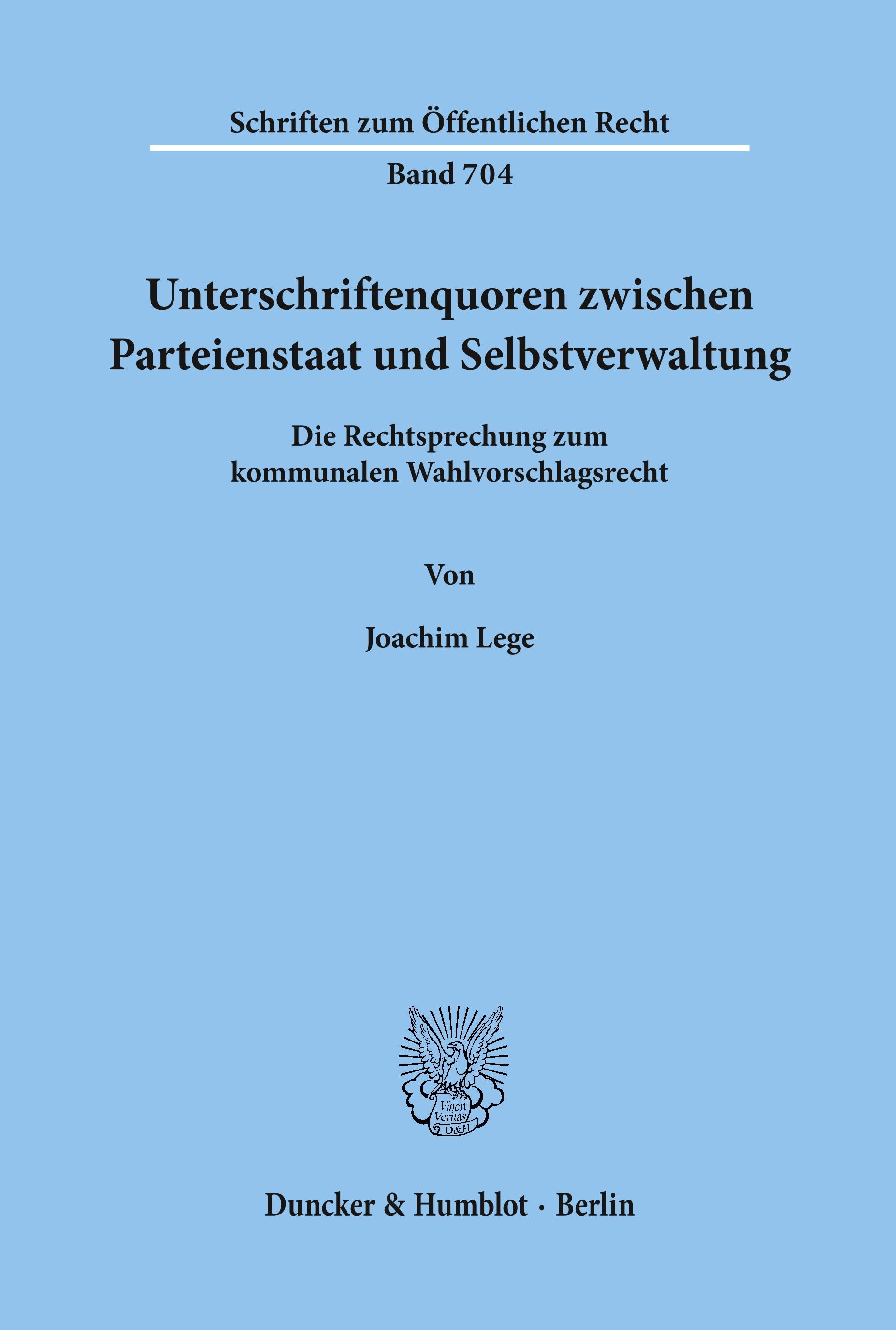 Vorderes Coverbild Unterschriftenquoren zwischen Parteienstaat und Selbstverwaltung.