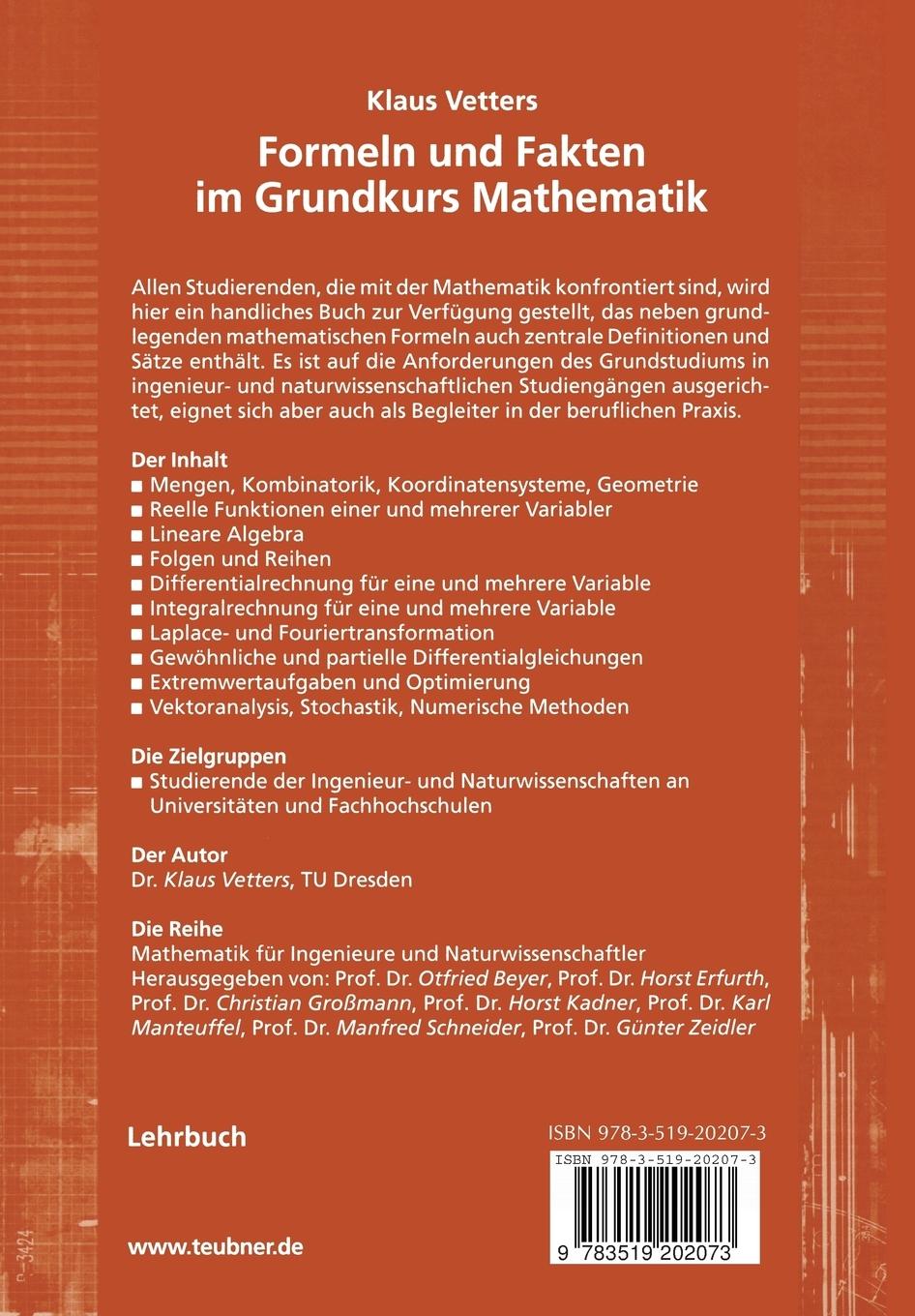 Rückseitencover Formeln und Fakten im Grundkurs Mathematik