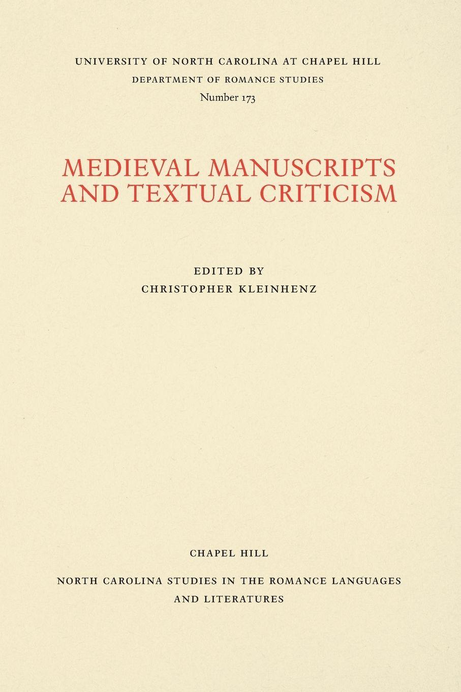 Vorderes Coverbild Medieval Manuscripts and Textual Criticism