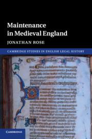 Vorderes Coverbild Maintenance in Medieval England