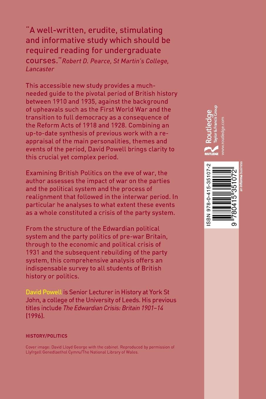 Rückseitencover British Politics, 1910-1935