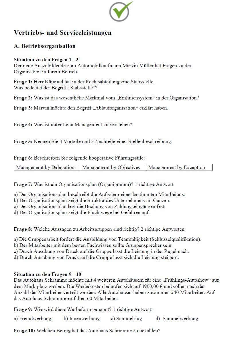 Beispielinhalt (Bild) Top-Prüfung Automobilkaufmann / Automobilkauffrau - 350 Übungsaufgaben für die Abschlussprüfung