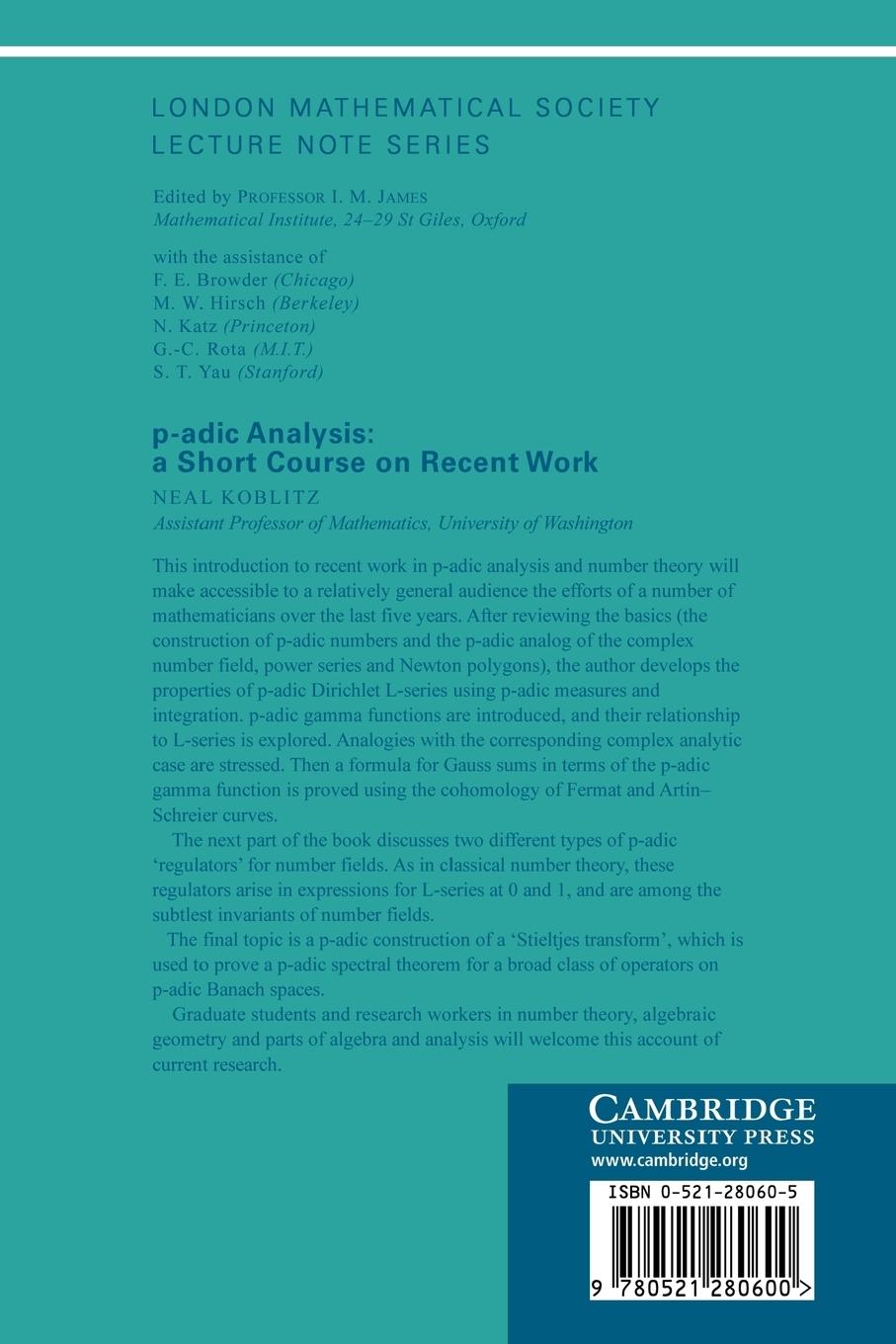 Rückseitencover P-Adic Analysis