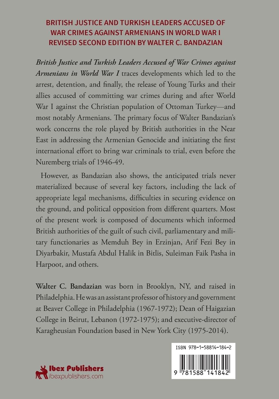 Rückseitencover British Justice and Turkish Leaders Accused of War Crimes Against Armenians in World War I