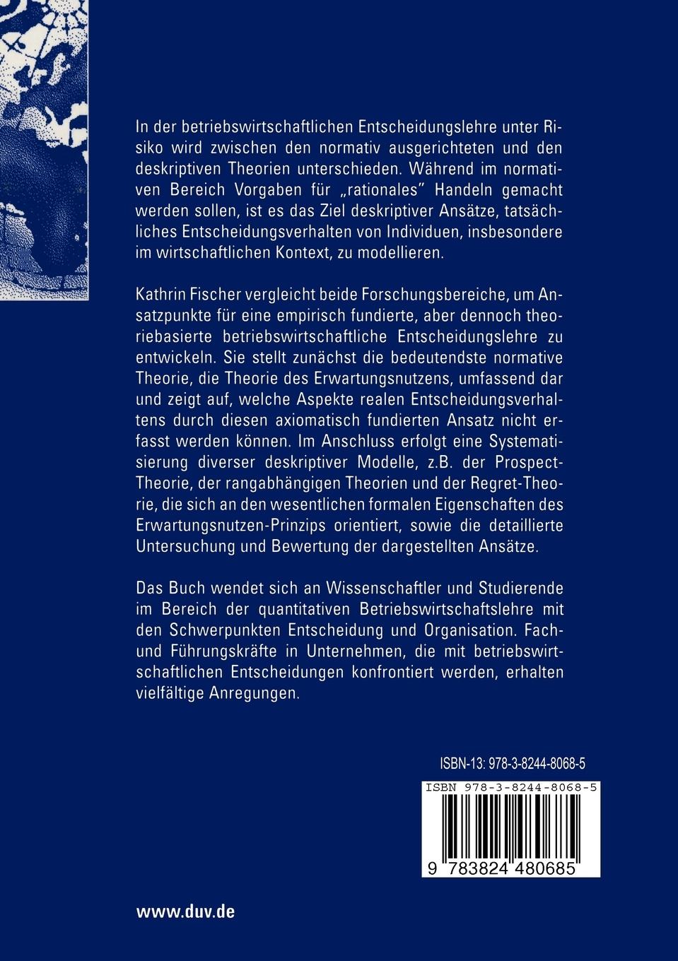 Rückseitencover Aspekte einer empirisch fundierten betriebswirtschaftlichen Entscheidungslehre