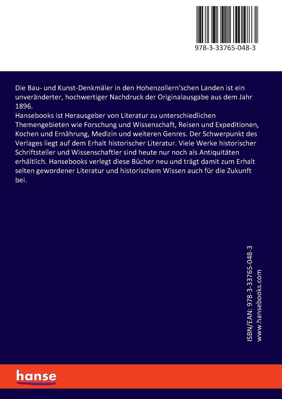 Rückseitencover Die Bau- und Kunst-Denkmäler in den Hohenzollern'schen Landen