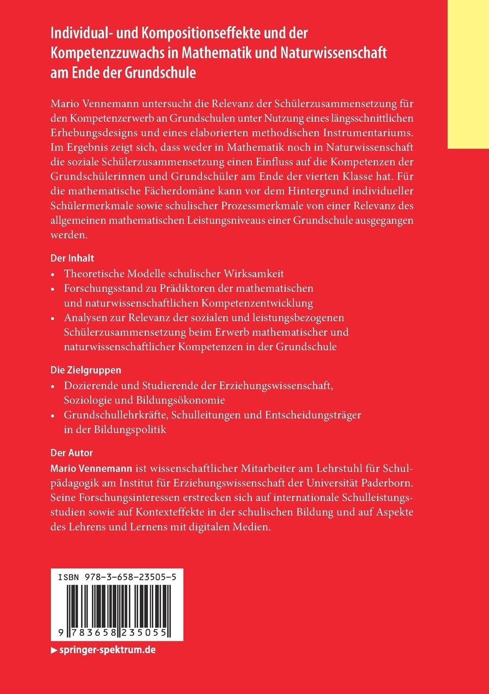 Rückseitencover Individual- und Kompositionseffekte und der Kompetenzzuwachs in Mathematik und Naturwissenschaft am Ende der Grundschule