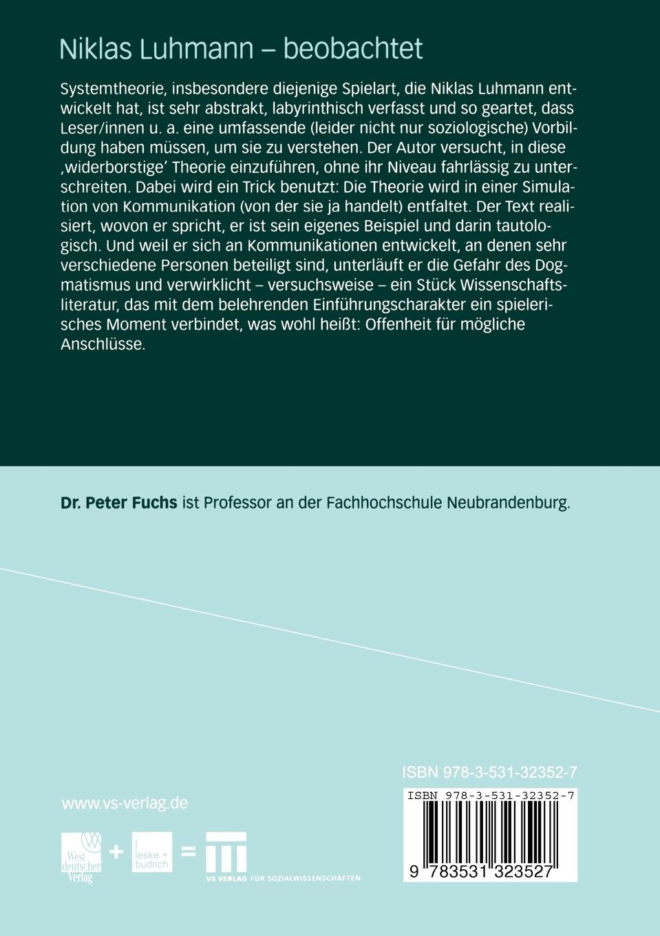Rückseitencover Niklas Luhmann - beobachtet