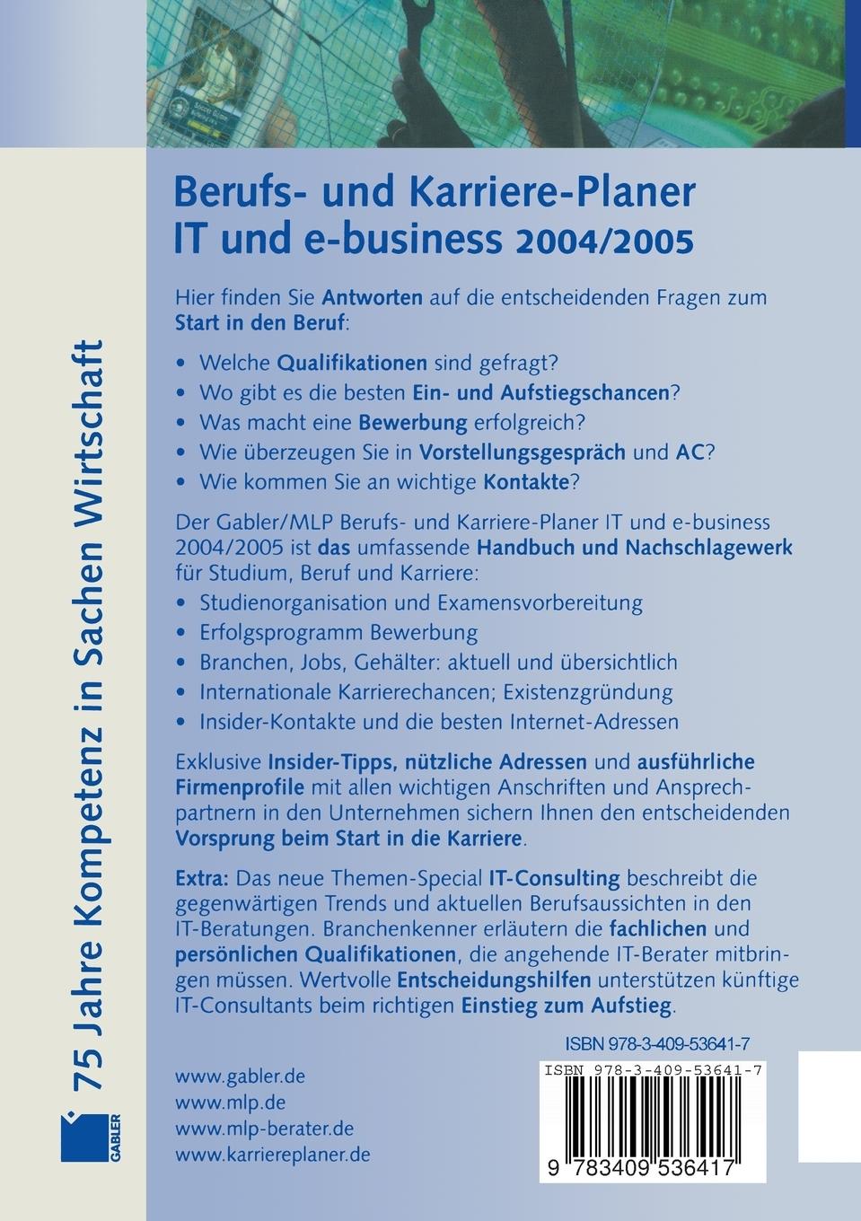 Rückseitencover Gabler / MLP Berufs- und Karriere-Planer IT und e-business 2004/2005