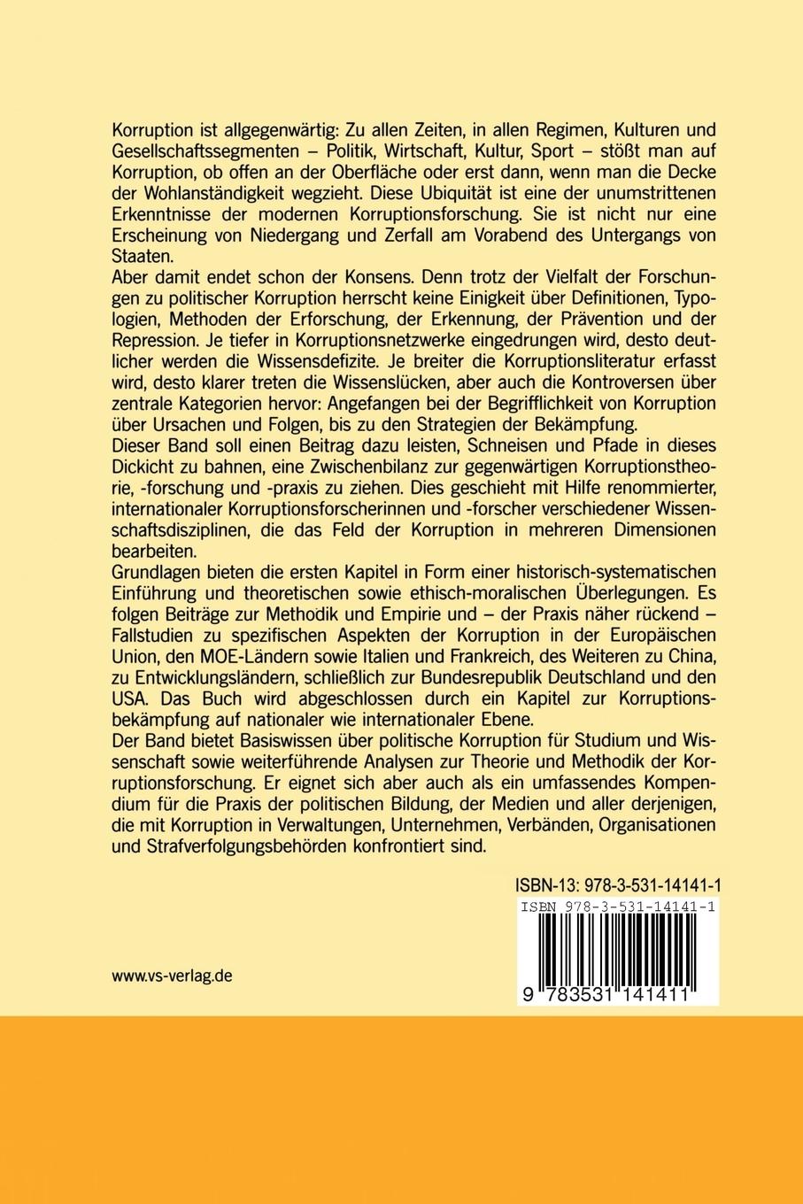 Rückseitencover Dimensionen politischer Korruption