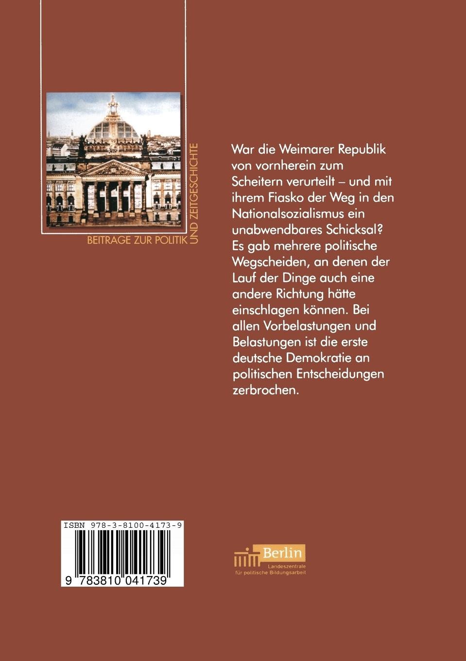 Rückseitencover Die Weimarer Republik