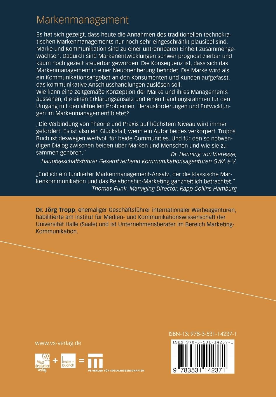 Rückseitencover Markenmanagement