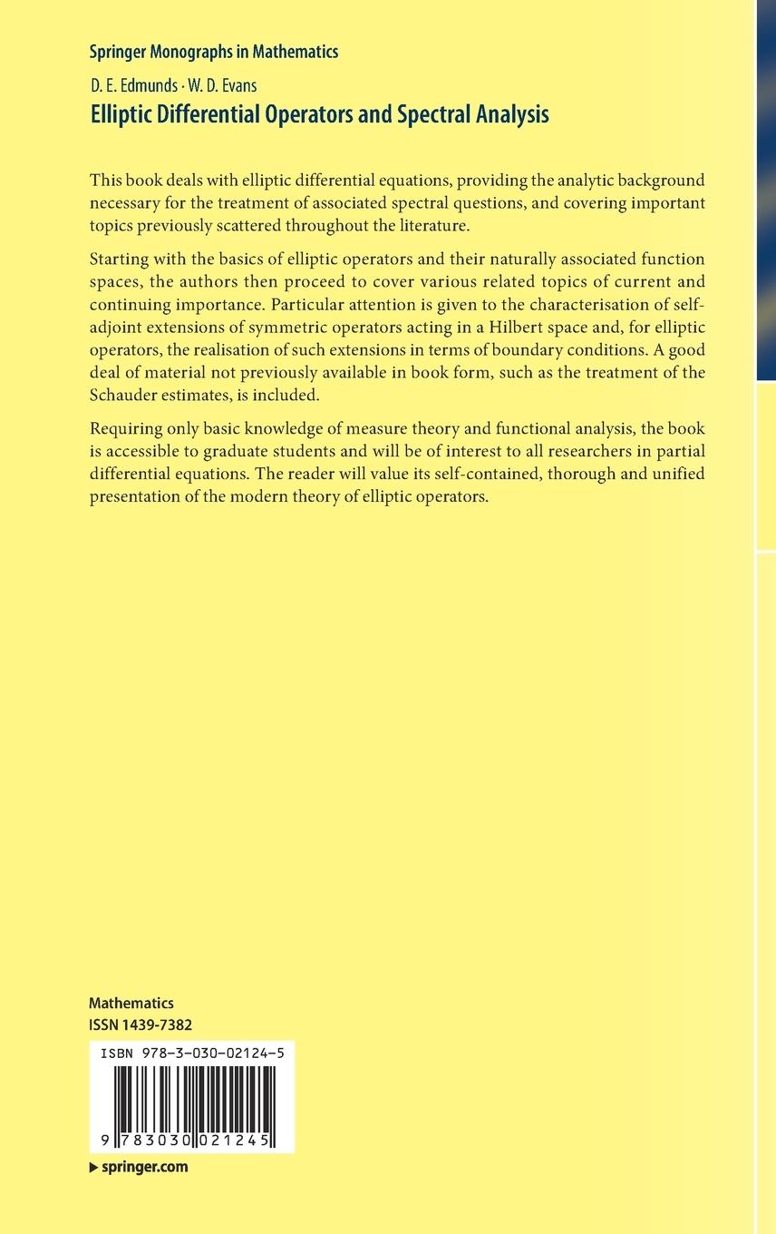 Rückseitencover Elliptic Differential Operators and Spectral Analysis