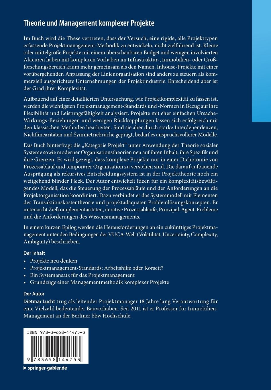 Rückseitencover Theorie und Management komplexer Projekte