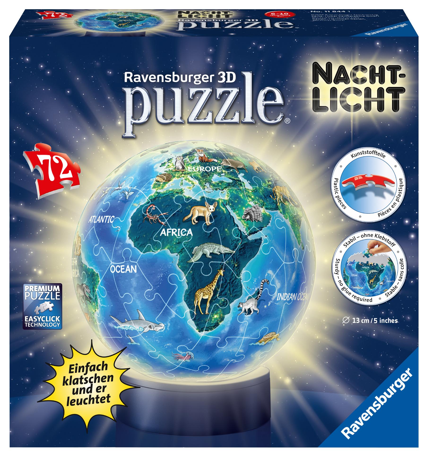 Vorderes Coverbild Erde im Nachtdesign, Nachtlicht 3D Puzzle-Ball 72 Teile