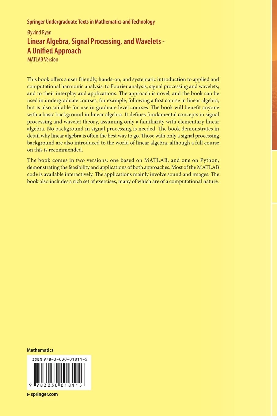Rückseitencover Linear Algebra, Signal Processing, and Wavelets - A Unified Approach