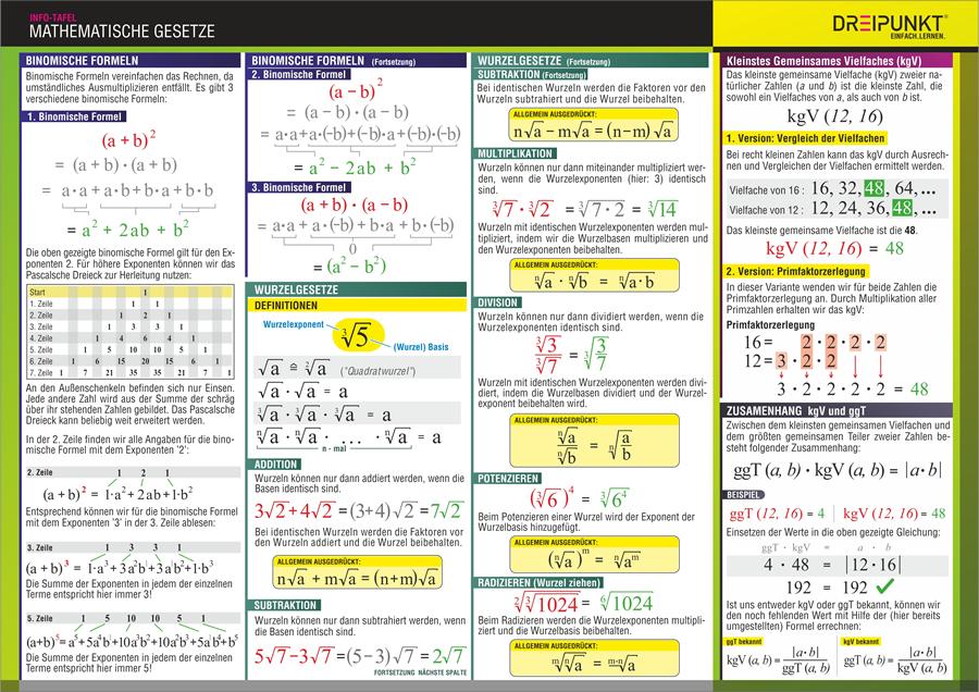 Rückseitencover Mathematische Gesetze. Info-Tafel
