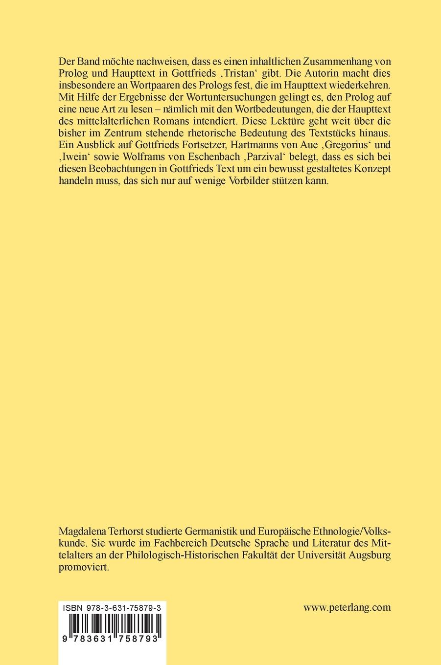 Rückseitencover Gottfrieds <Tristan> lesen: Prolog, Haupttext, Wortpaare