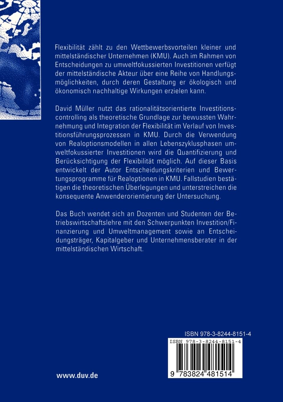 Rückseitencover Realoptionsmodelle und Investitionscontrolling im Mittelstand