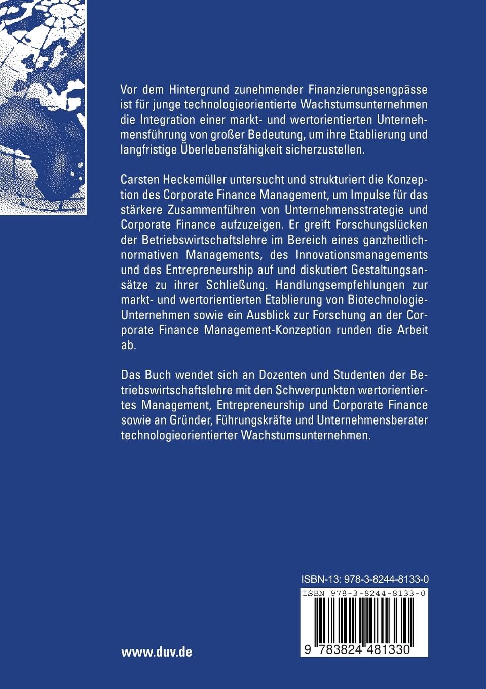 Rückseitencover Corporate Finance Management zur Etablierung junger Wachstumsunternehmen