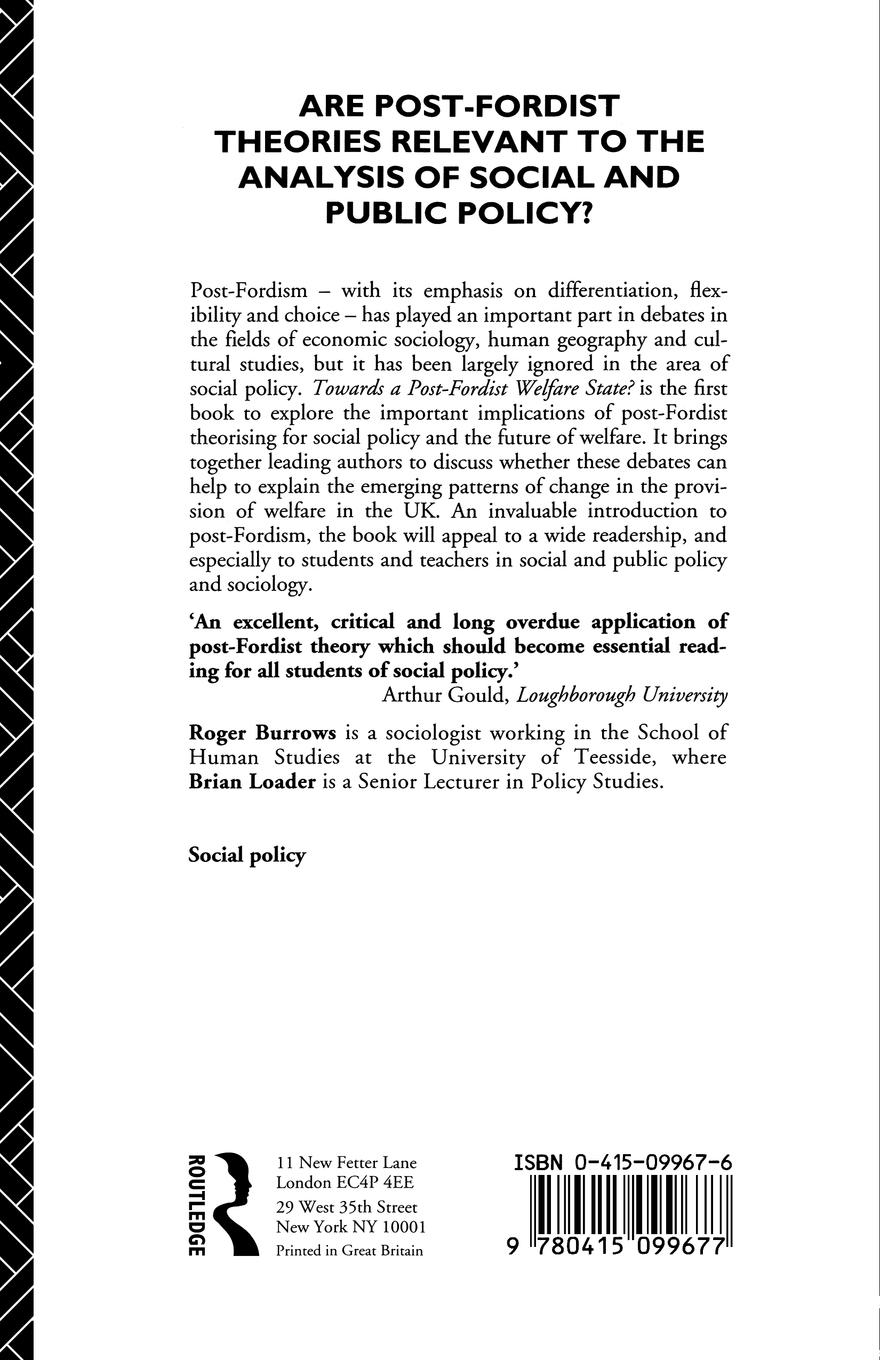 Rückseitencover Towards a Post-Fordist Welfare State?