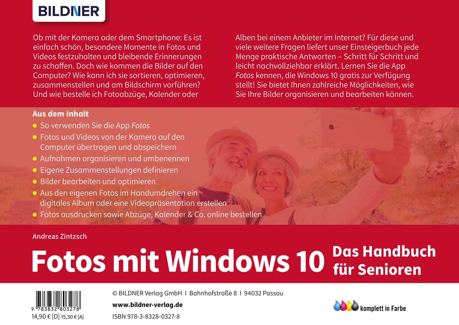 Rückseitencover Fotos mit Windows 10 - Das Handbuch für Senioren: Fotos und Videos bearbeiten und organisieren
