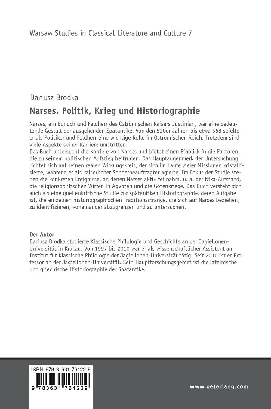 Rückseitencover Narses. Politik, Krieg und Historiographie