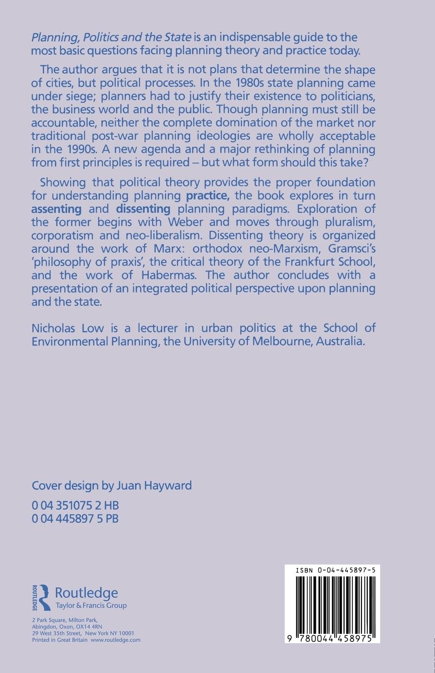 Rückseitencover Planning, Politics and the State
