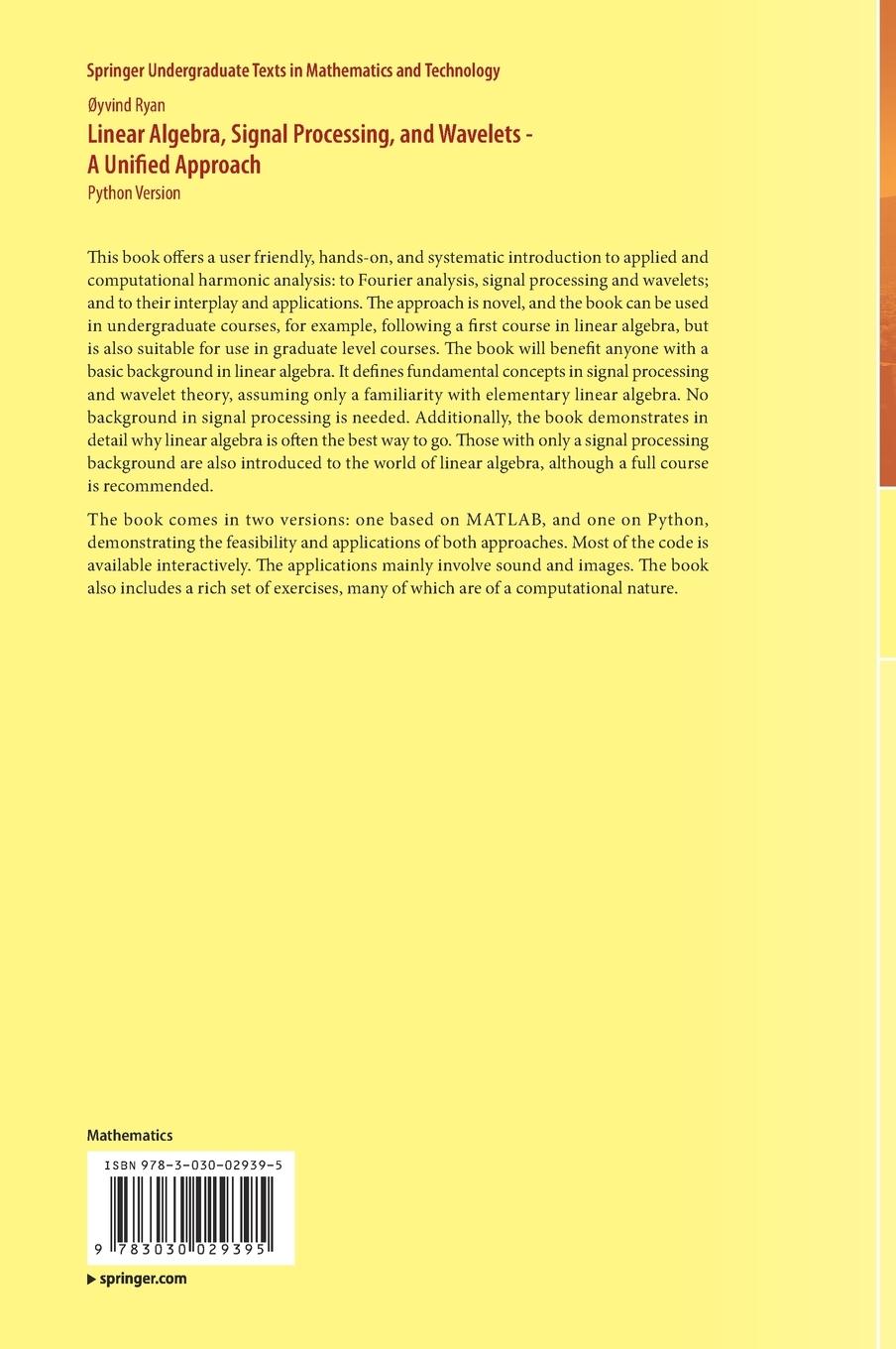 Rückseitencover Linear Algebra, Signal Processing, and Wavelets - A Unified Approach