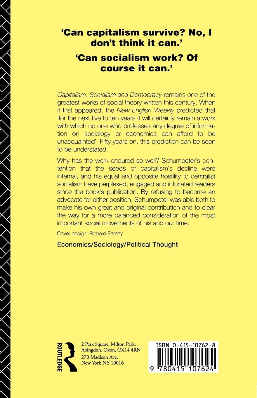 Rückseitencover Capitalism, Socialism and Democracy