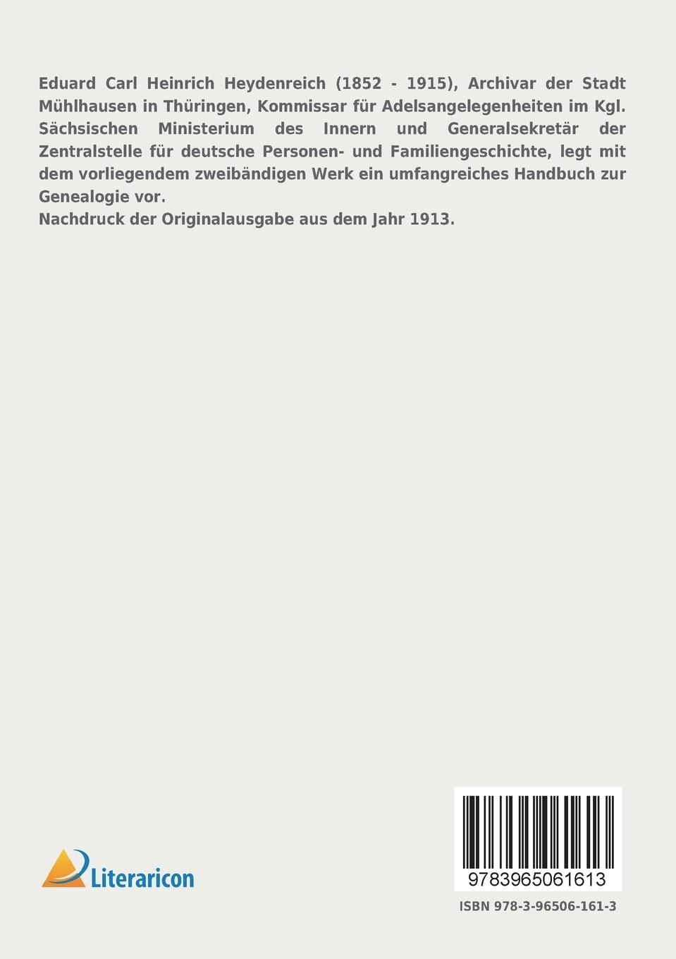 Rückseitencover Handbuch der praktischen Genealogie