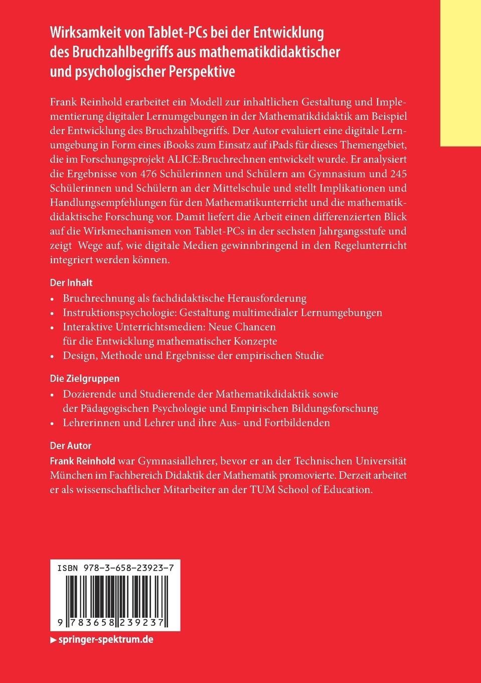 Rückseitencover Wirksamkeit von Tablet-PCs bei der Entwicklung des Bruchzahlbegriffs aus mathematikdidaktischer und psychologischer Perspektive