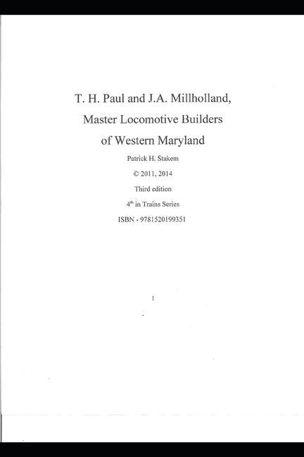 Vorderes Coverbild T. H. Paul and J.A. Millholland Master Locomotive Builders of Western Maryland