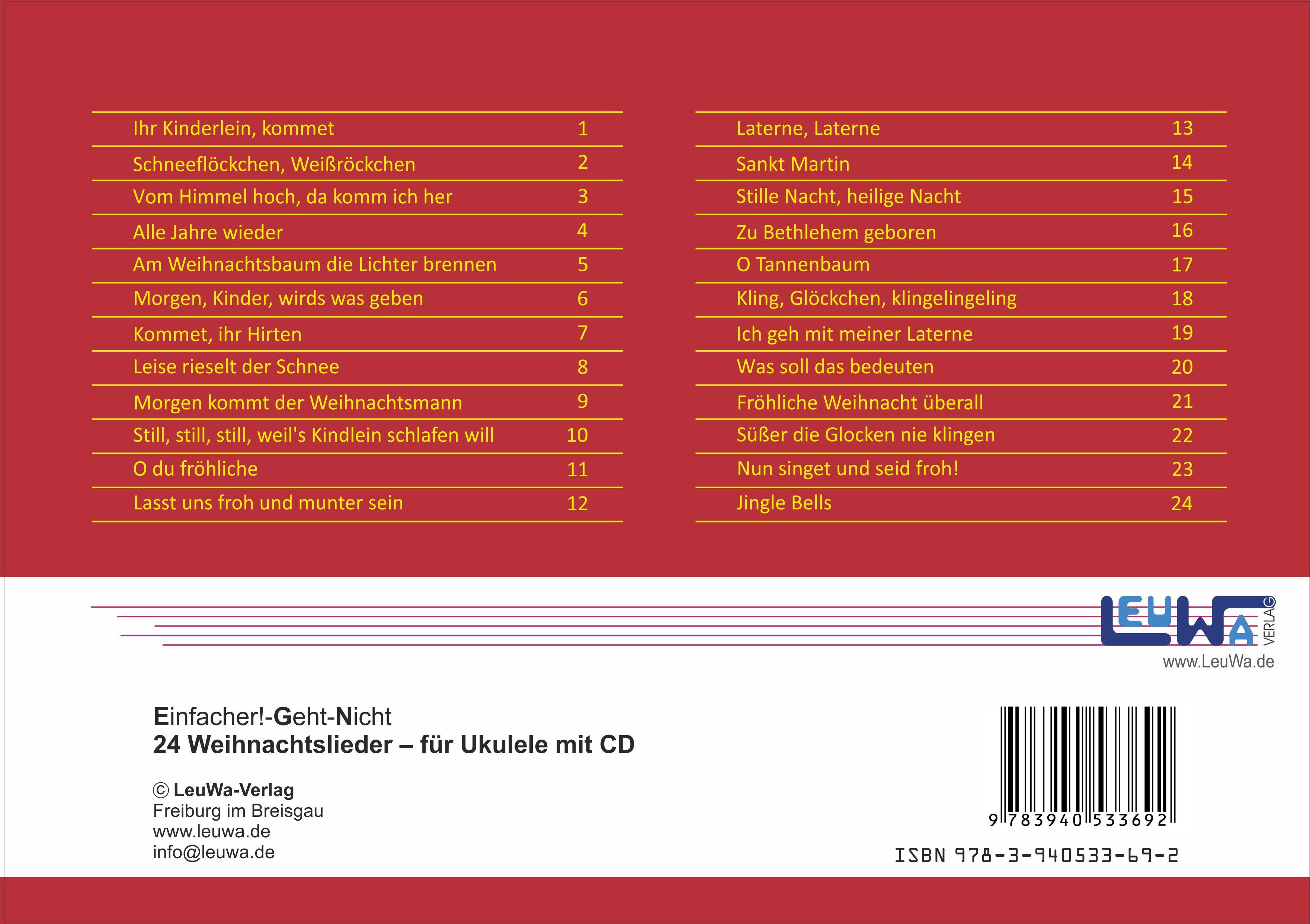 Rückseitencover Einfacher!-Geht-Nicht: 24 Weihnachtslieder für die Ukulele mit CD