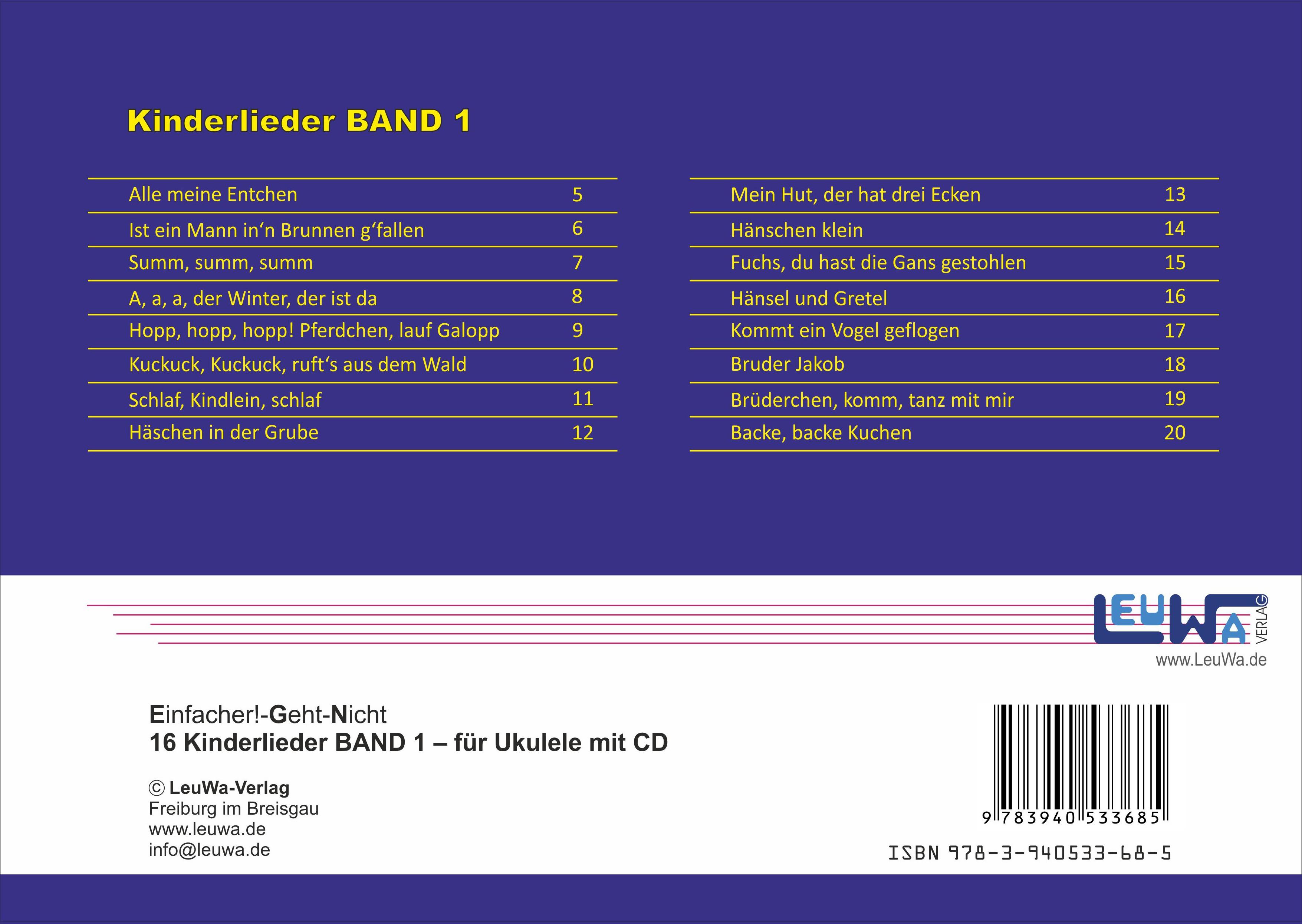 Rückseitencover Einfacher!-Geht-Nicht: 16 Kinderlieder BAND 1 - für die Ukulele mit CD