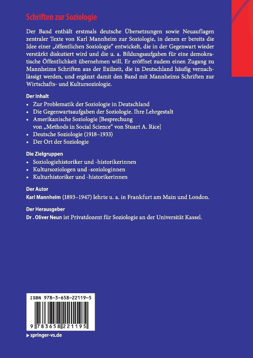 Rückseitencover Schriften zur Soziologie