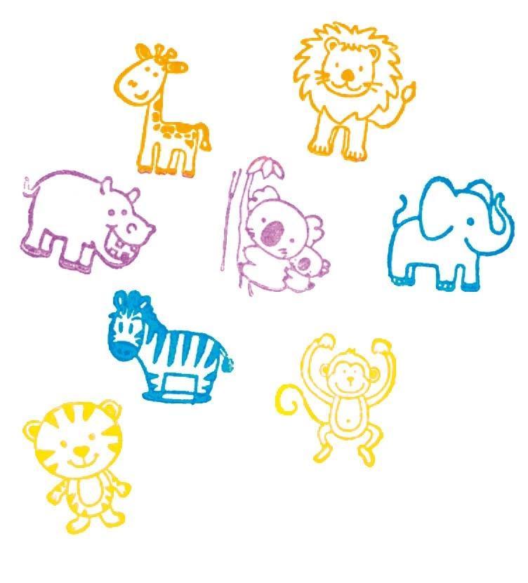 Beispielinhalt (Bild) Stempel Wilde Tiere (8 Stempel)