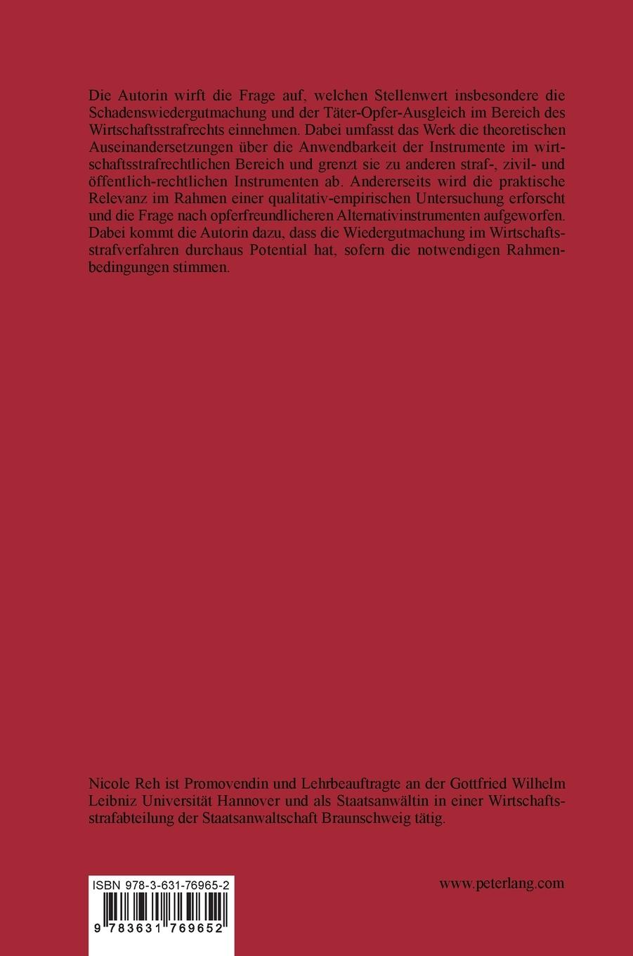 Rückseitencover Die Wiedergutmachung im Wirtschaftsstrafverfahren