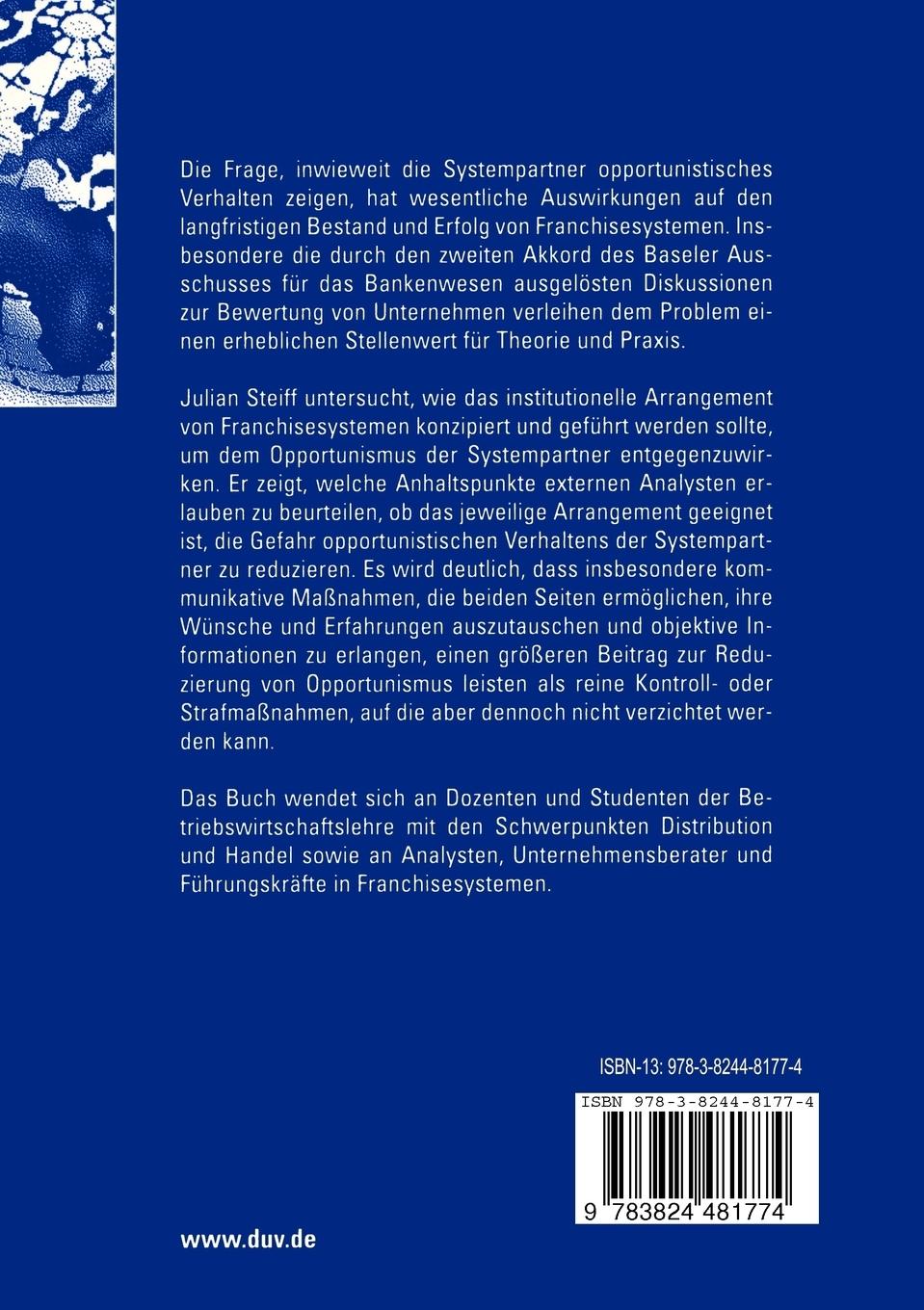 Rückseitencover Opportunismus in Franchisesystemen