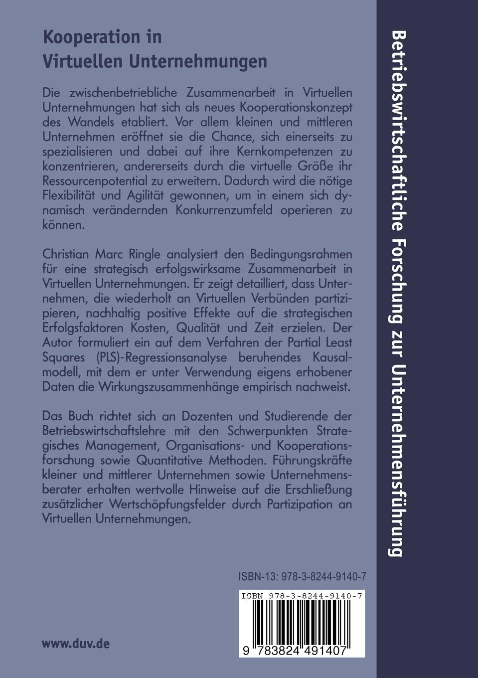 Rückseitencover Kooperation in Virtuellen Unternehmungen
