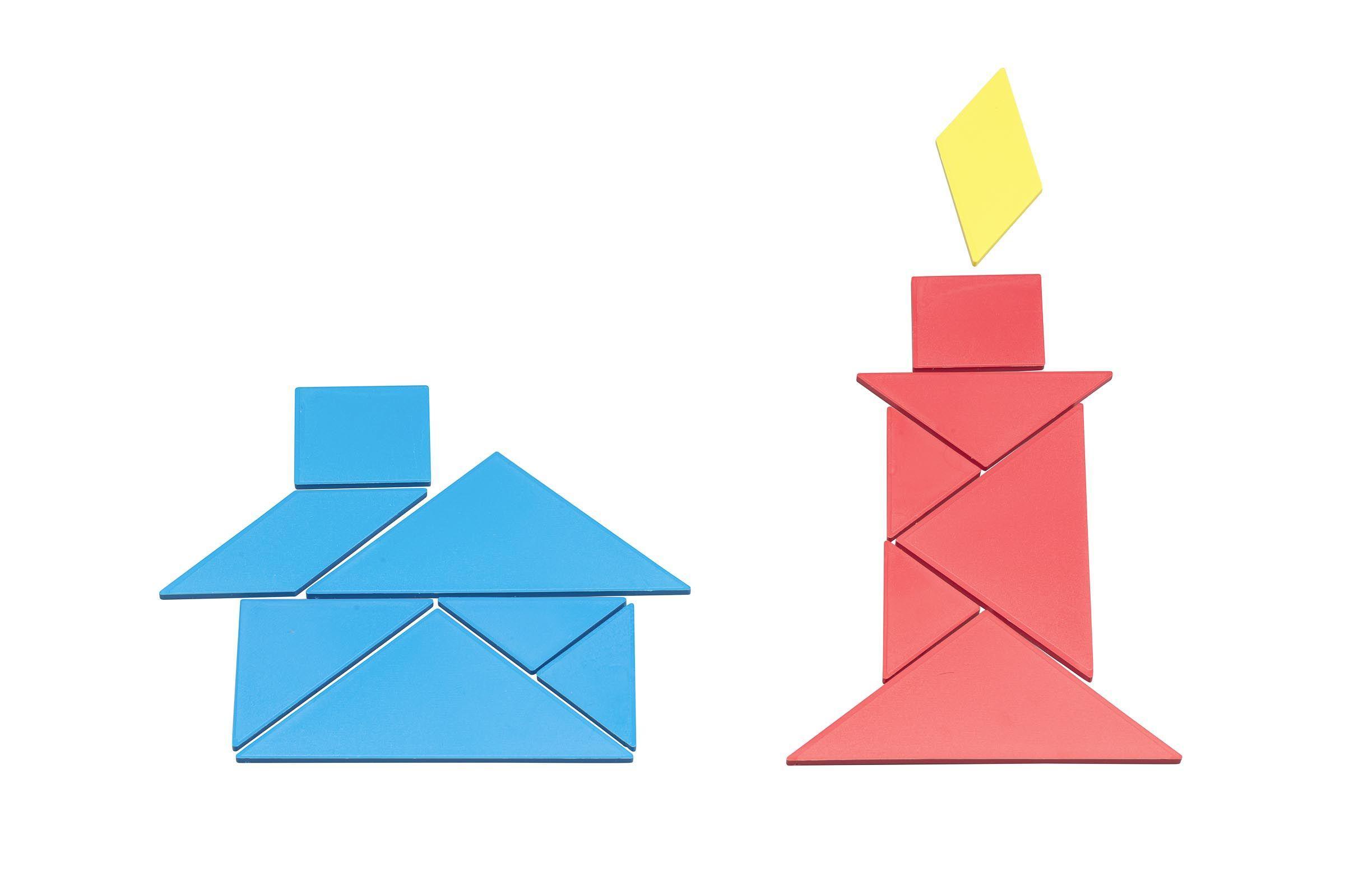 Beispielinhalt (Bild) farbiger Tangramsatz, 28 Teile