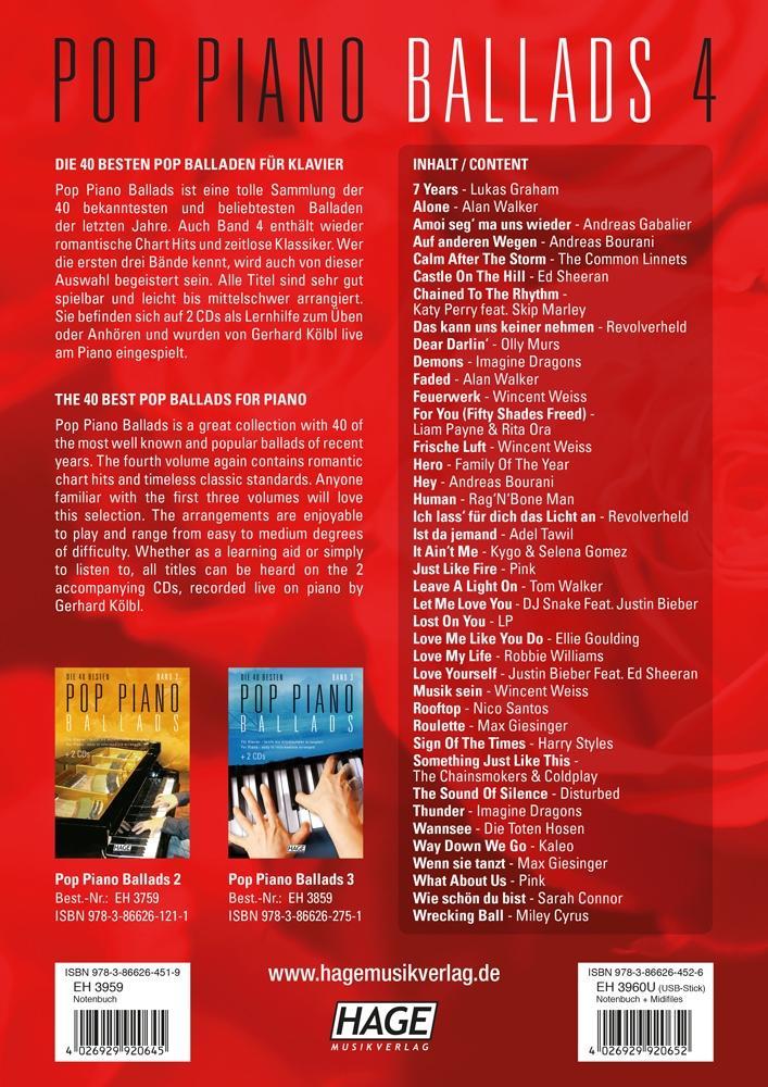 Beispielinhalt (Bild) Pop Piano Ballads 4 (mit 2 CDs)
