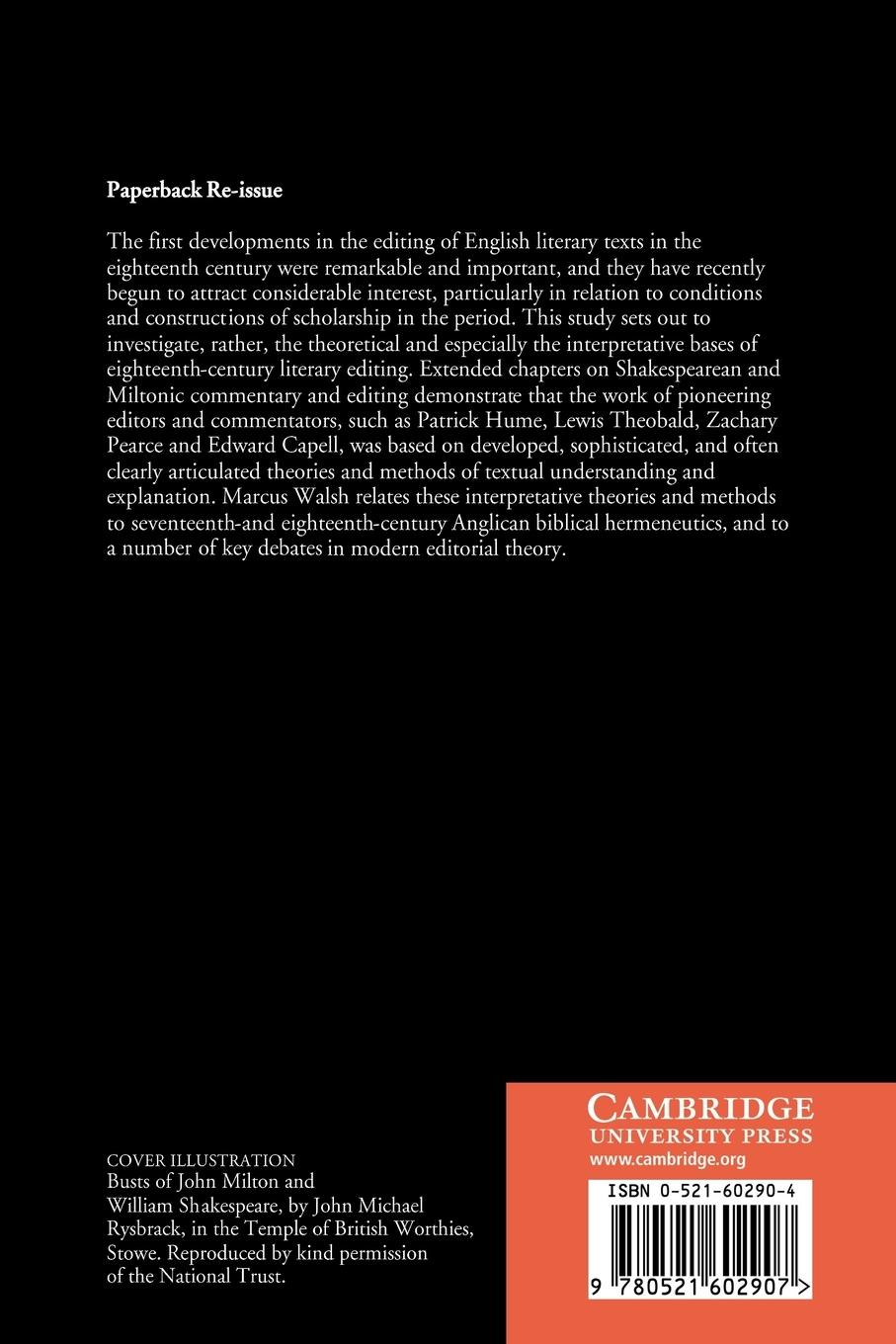 Rückseitencover Shakespeare, Milton and Eighteenth-Century Literary Editing