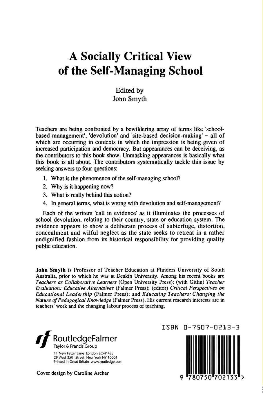 Rückseitencover A Socially Critical View Of The Self-Managing School
