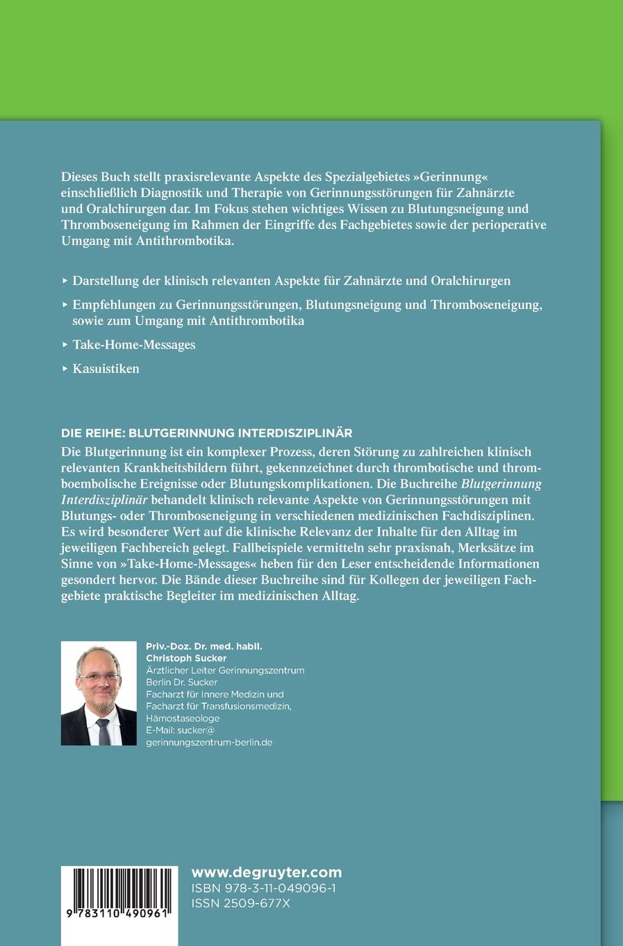 Rückseitencover Klinische Hämostaseologie für Zahnärzte und Oralchirurgen