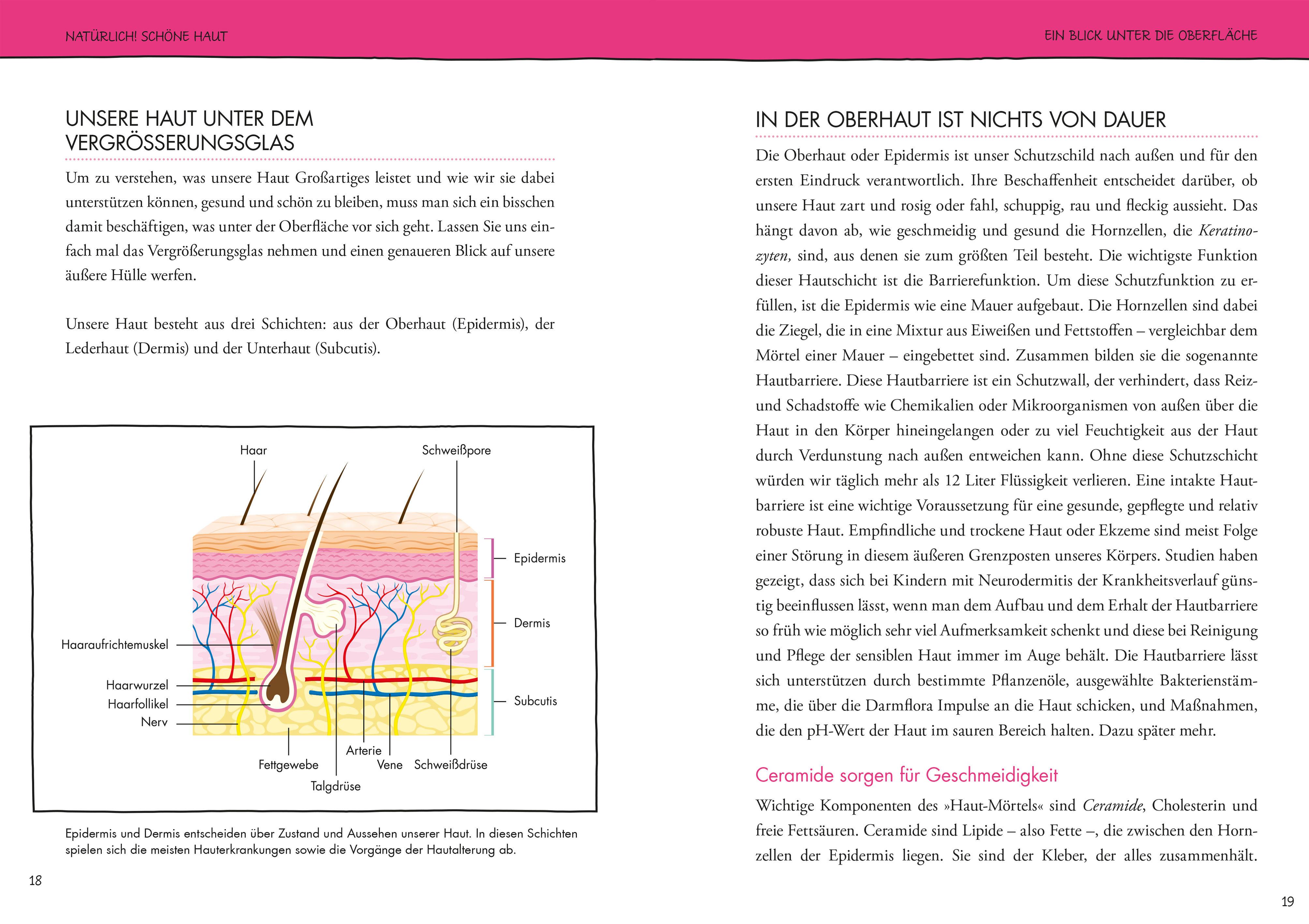 Beispielinhalt (Bild) Natürlich! Schöne Haut - Strahlend-gesund mit der richtigen Ernährung, Kosmetik und Lebensweise. Tipps für jeden Hauttyp