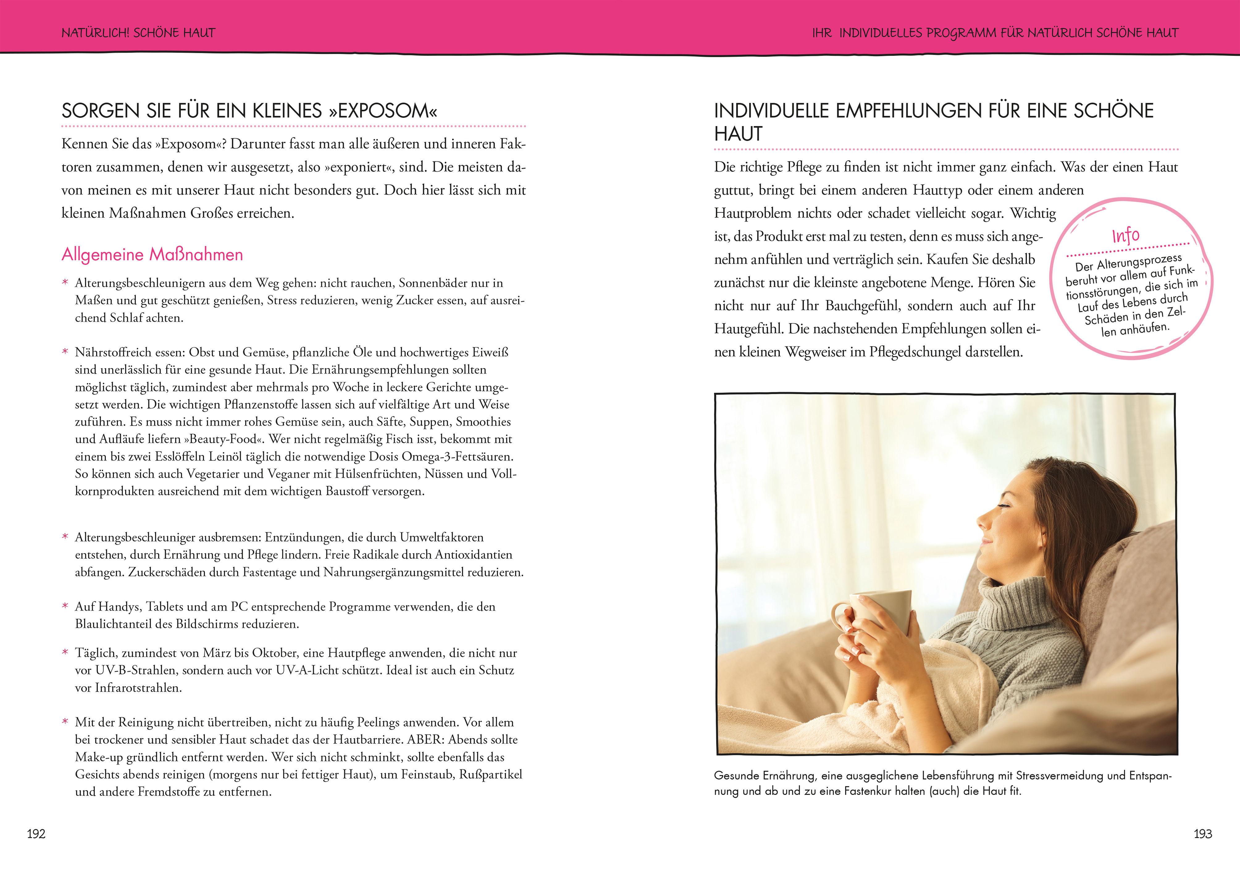Beispielinhalt (Bild) Natürlich! Schöne Haut - Strahlend-gesund mit der richtigen Ernährung, Kosmetik und Lebensweise. Tipps für jeden Hauttyp